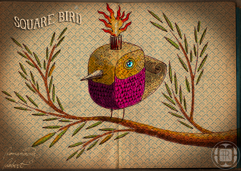 square bird Paintings illustrations acrylic