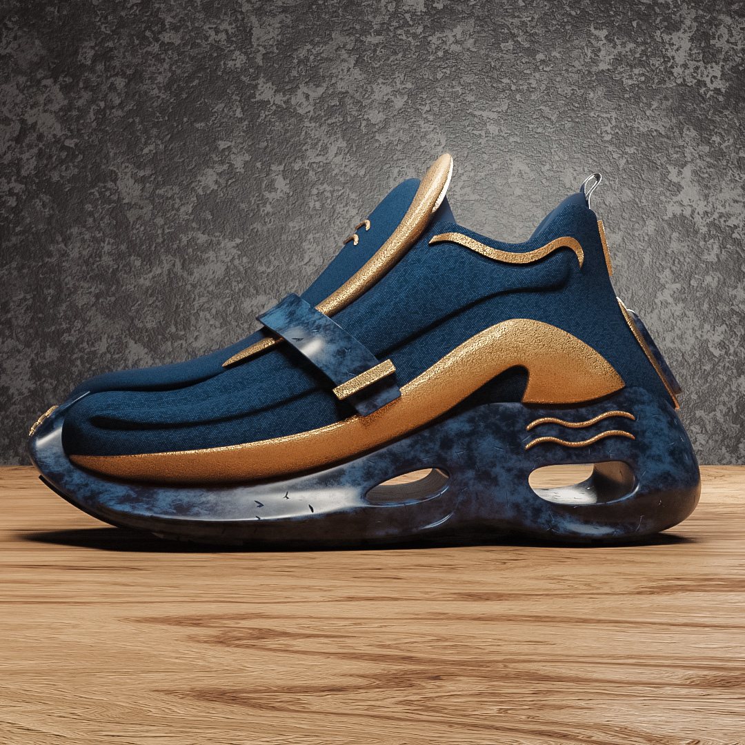 Blue Textile and Gold 3D Sneaker Render on Behance