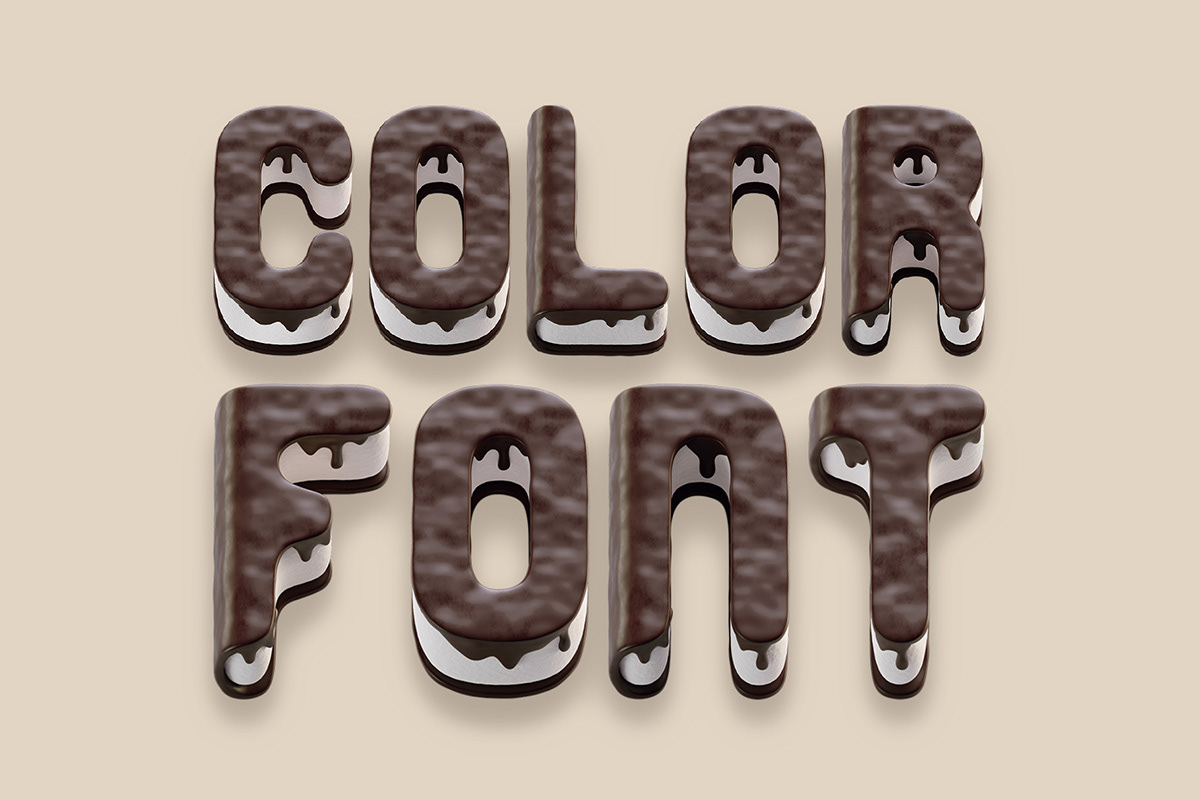 3D BISQUIT bitmap cake color creative font Render sweet Typeface