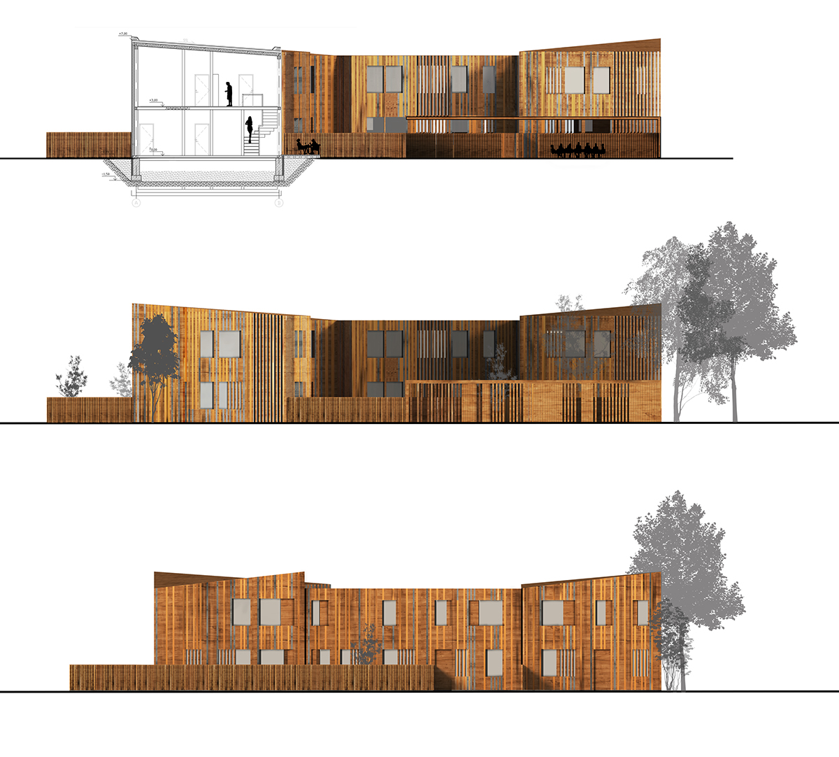 architecture house common space wooden design Project idea urban context enter to landscape green architecture
