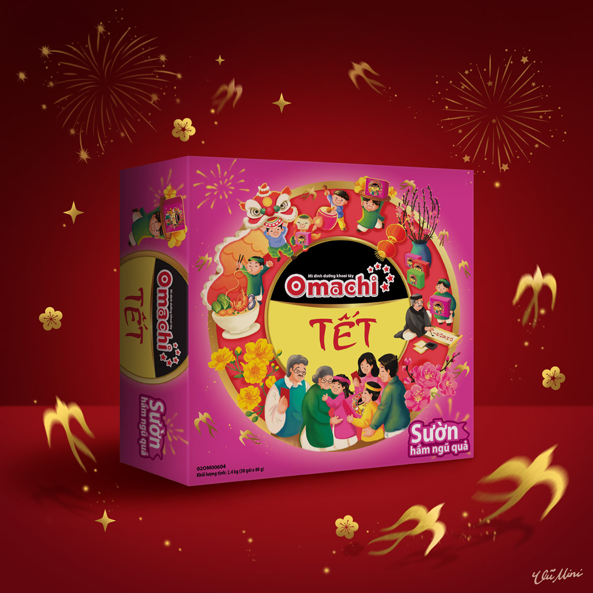 Advertising  artwork ILLUSTRATION  Illustrator Lunar New Year marketing   Omachi Packaging vietnam