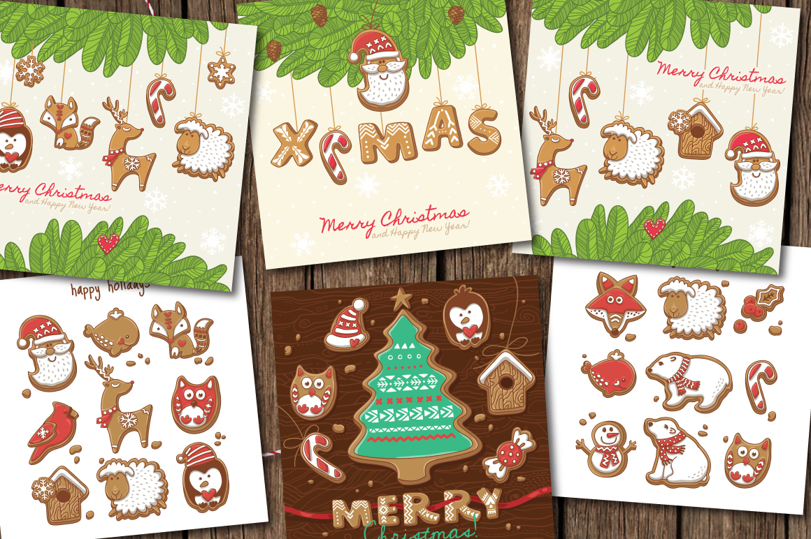 Gingerbread Christmas Holiday cooking Food  cartoon Candy winter home set child bread decoration Fun vector