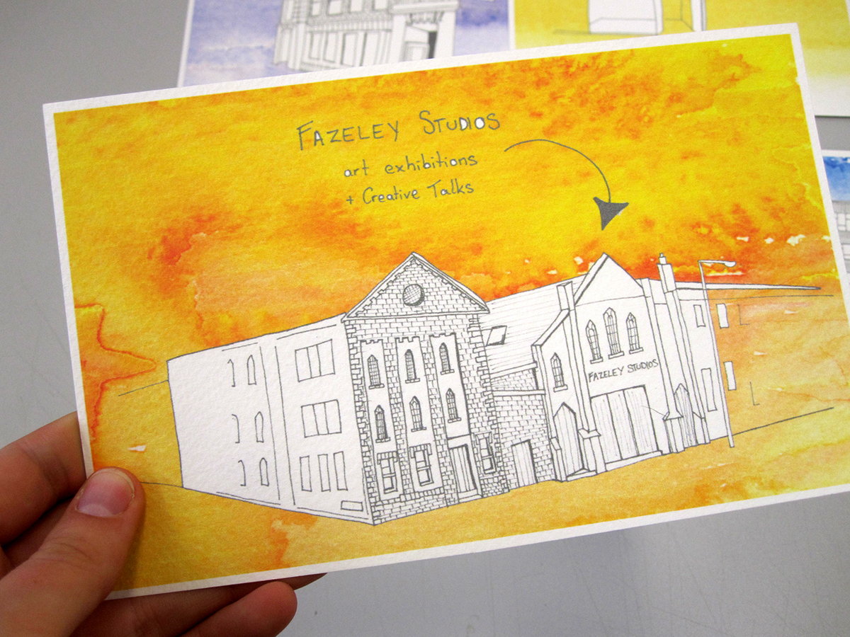 postcards print watercolour stamps psychogeography