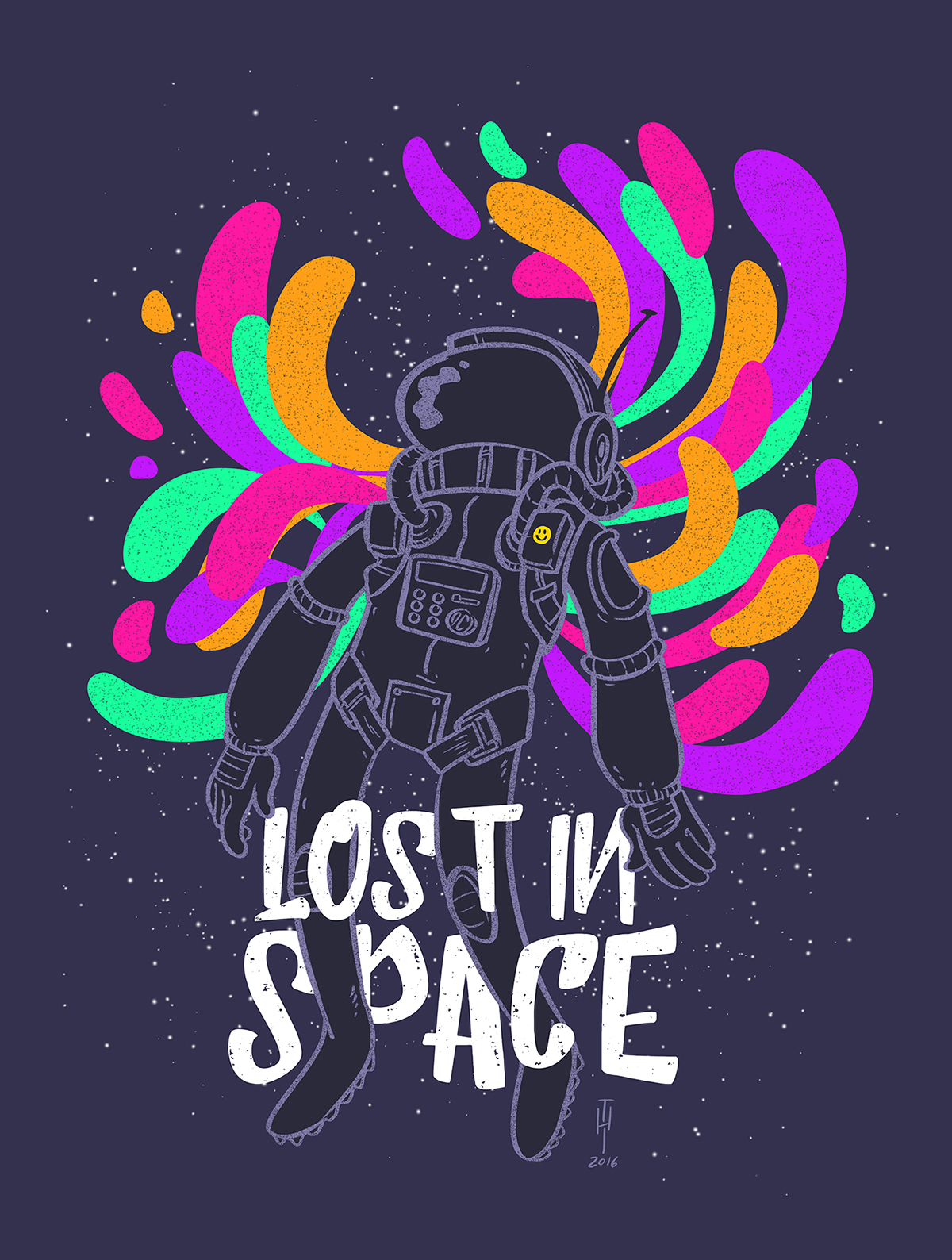 astronaut Space  lost neon color colorful grain poster