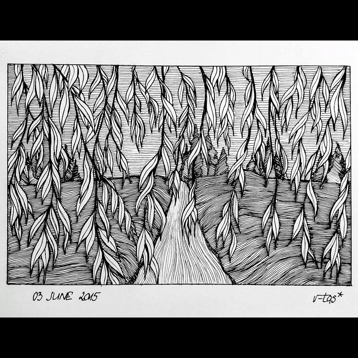 hatching fine lines lines graphics challenge drawing challenge a drawing a Day daily drawing free hand Nature people mountains creative Original
