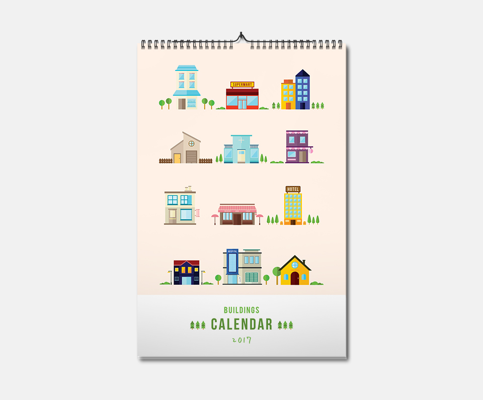 calendar ILLUSTRATION  vector building 2017 calendar deaktop calendar wall calendar