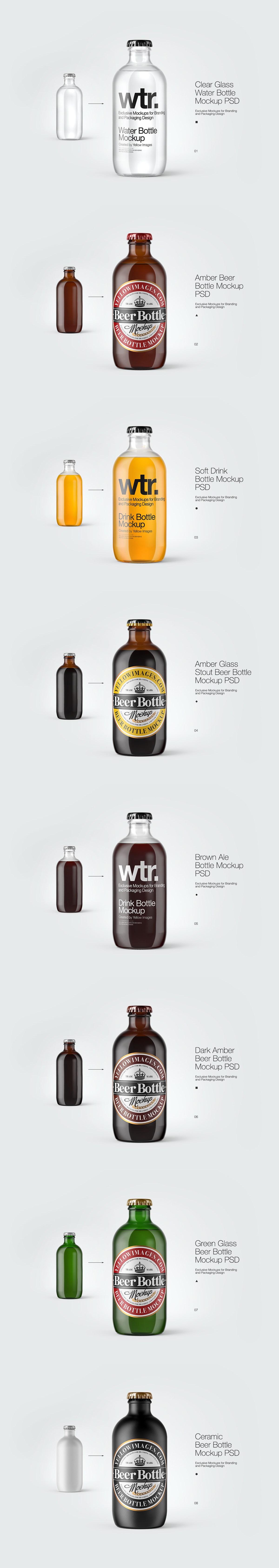 8 Stubby Water Beer Bottles Psd Mockups On Behance