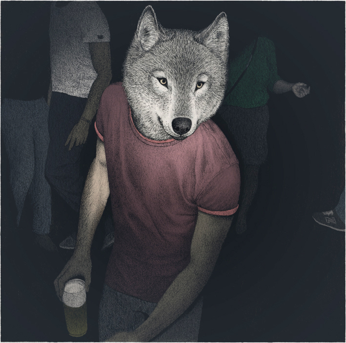wolf Hipster party flashlight partypeople foggy beer Clothing dancing youngfolk