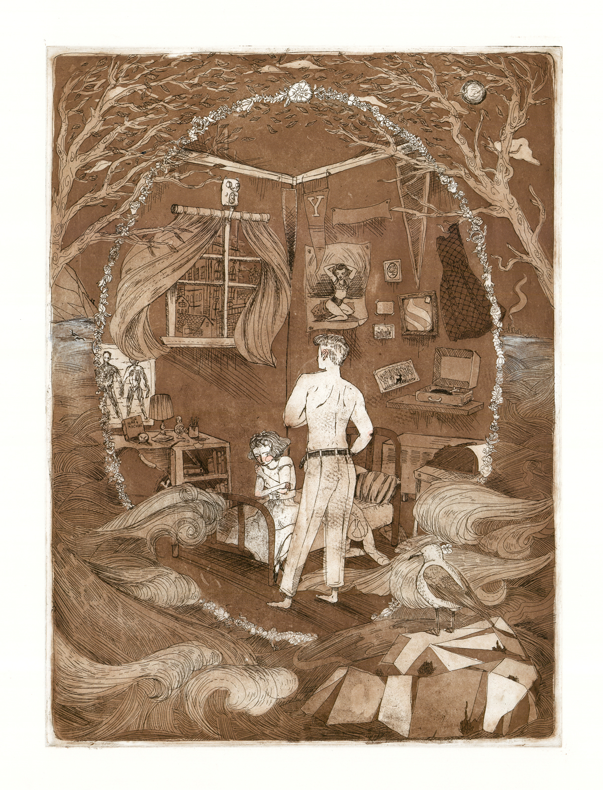 printmaking etching aquatint sepia The Bell Jar sylvia plath 1950s