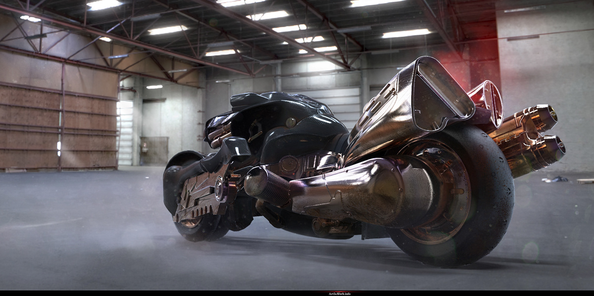 motorcycle CG art keyshot photoreal Vehicle sci-fi final fantasy FF VII Advent Children highpoly hard surface modeling 3ds max materialing