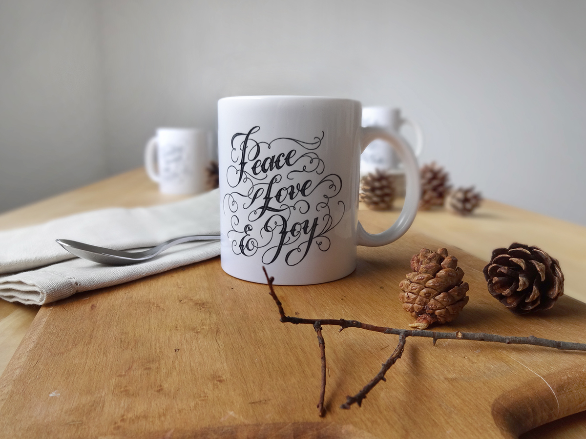 porcelain mug Ceramic Mug tea mug coffee mug holiday mug Hand-lettered mug set holidays