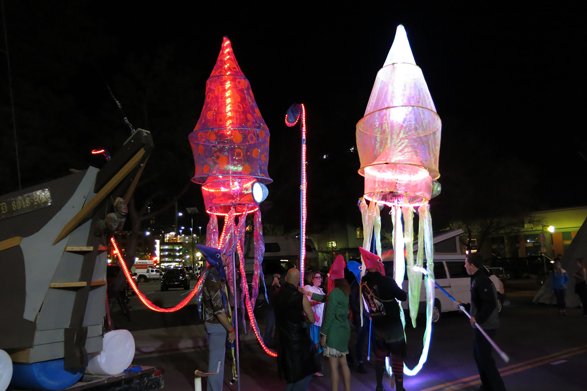 Squid puppet Giant Puppet  festival art Burning Man burning man art giant squid