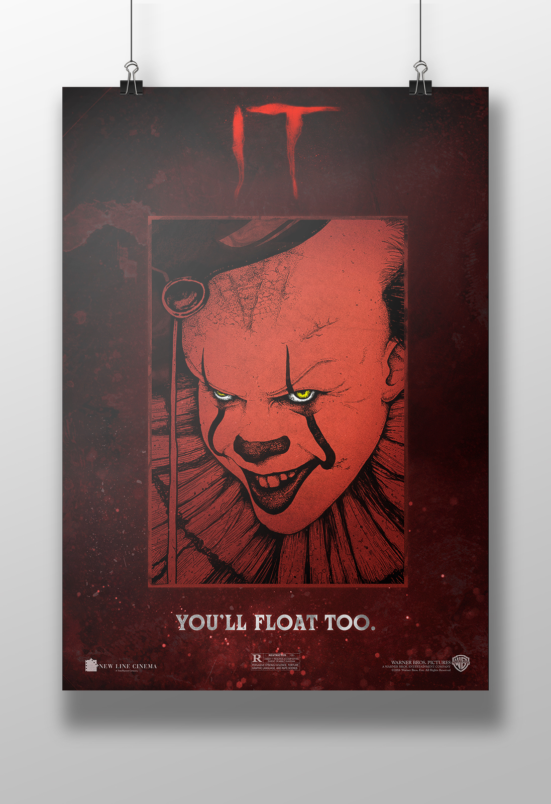 pennywise clown horror movie poster horror movie Drawing  handmade red dotwork