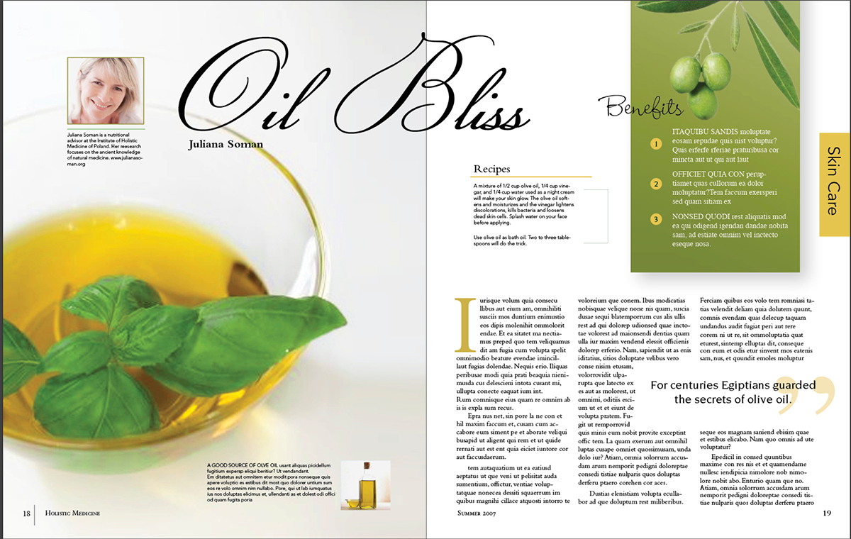 Food   Magazine  oilive oil Layout editorial design Article Design magazine