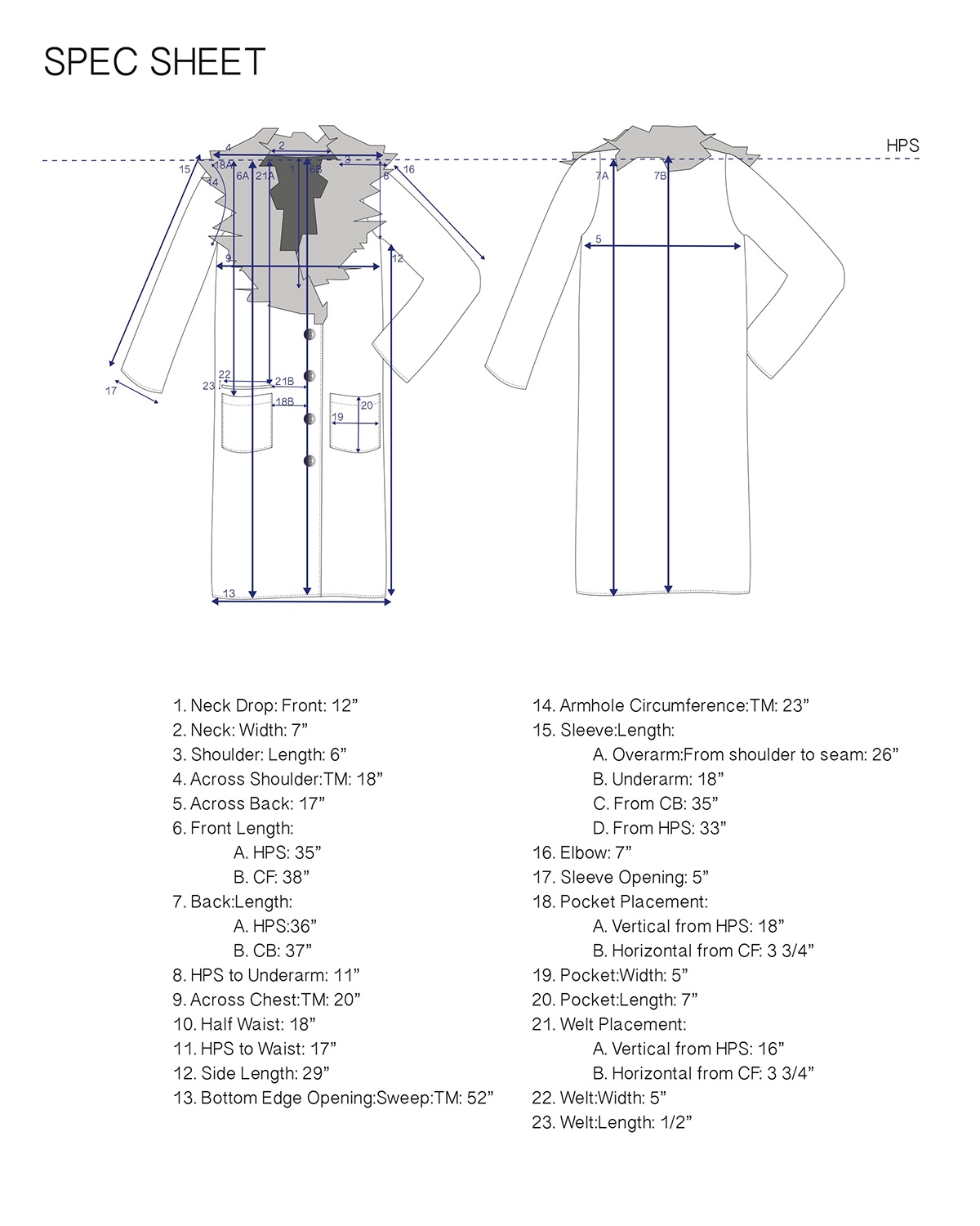 fashion design Cost sheet spec sheet technical drawing