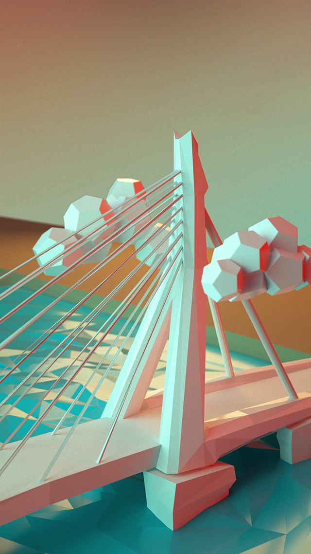 3D Rotterdam bridge erasmus brug lowpoly Low Poly Render motionsnacks Mockup