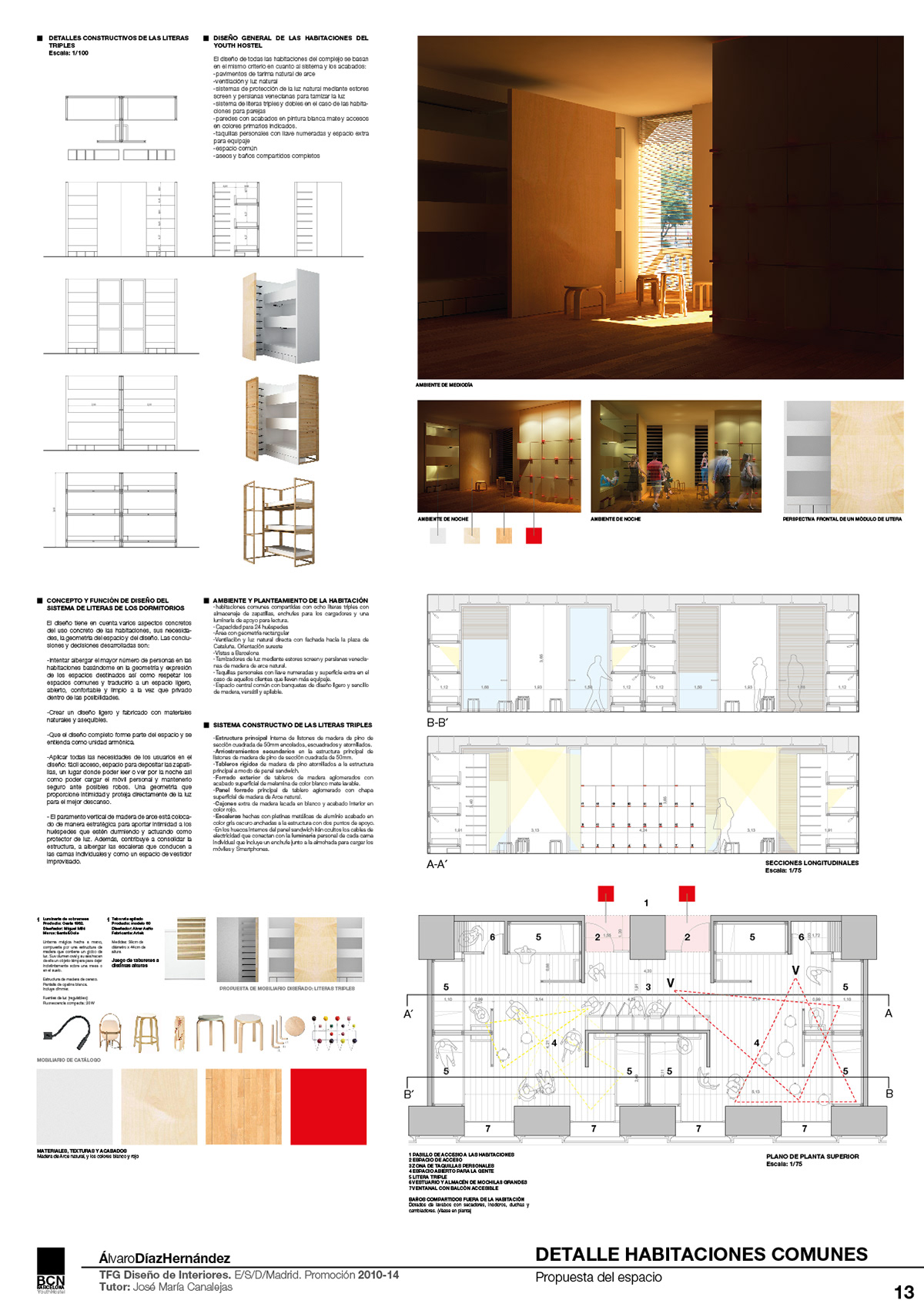 interiors design editorial Layout minimalist colors colorful wood youth hostel barcelona spain Project city