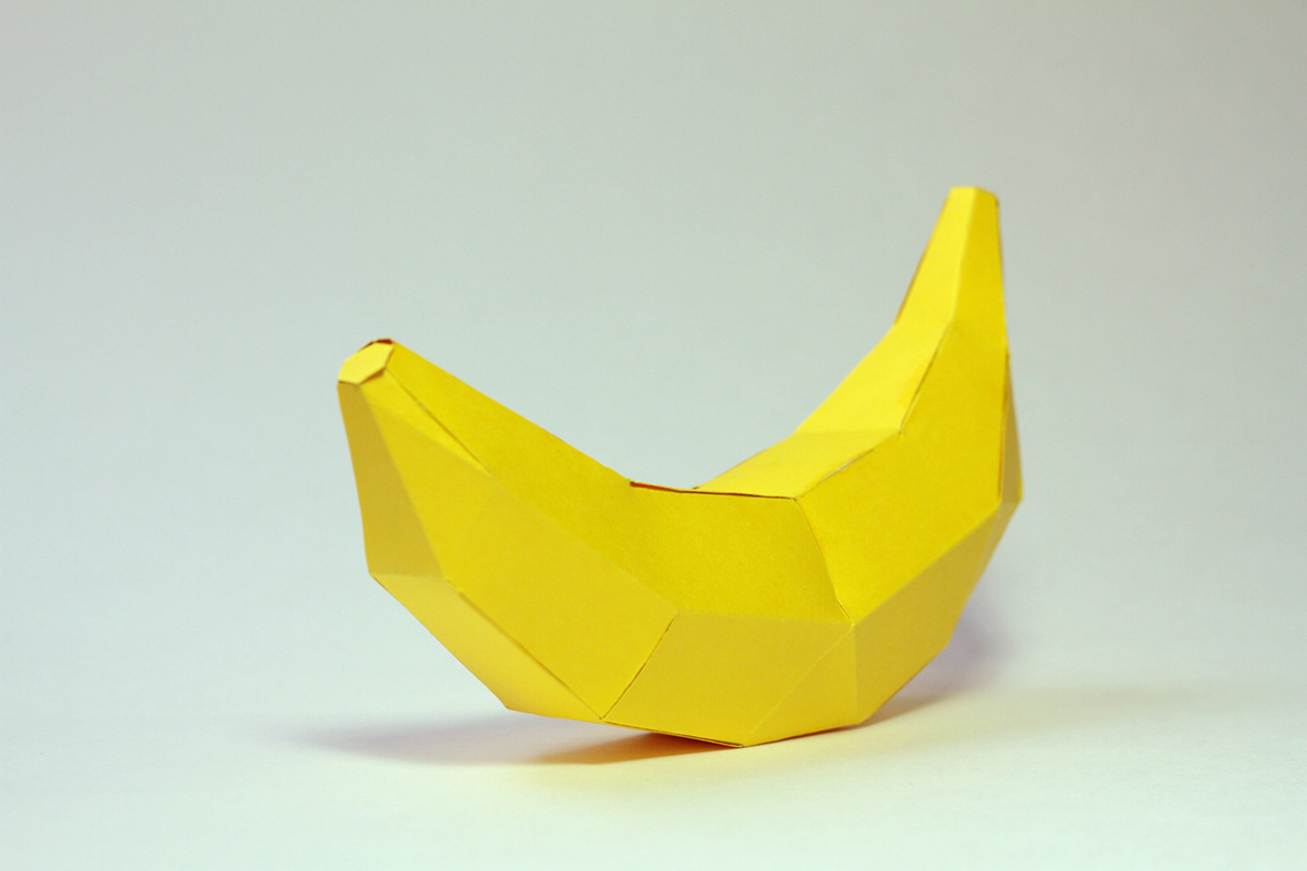 banana papercraft yellow paper Low Poly handmade 3D