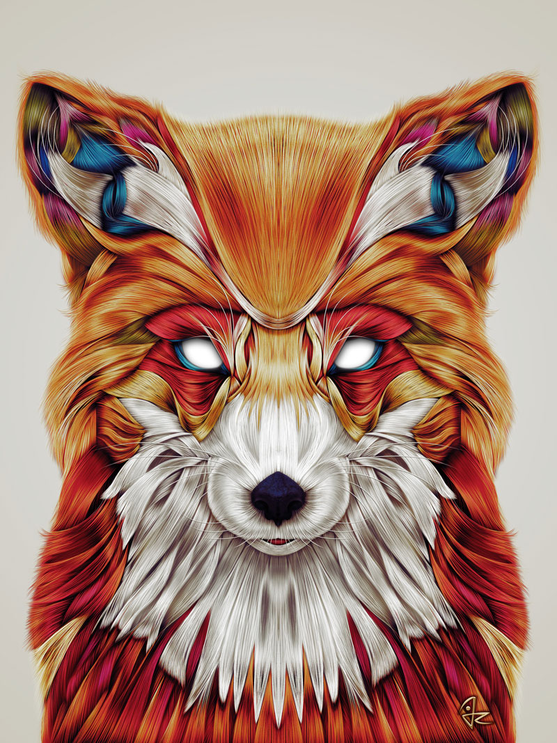 animal FOX colors red stroke detail print colorful Fun homedecor decoration