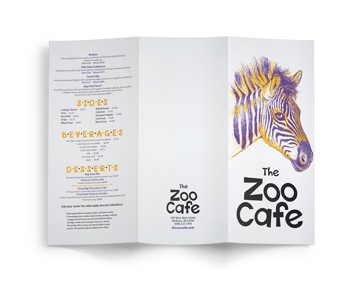 Adobe Portfolio Zoo cafe menu typography   design print Layout zebra logo