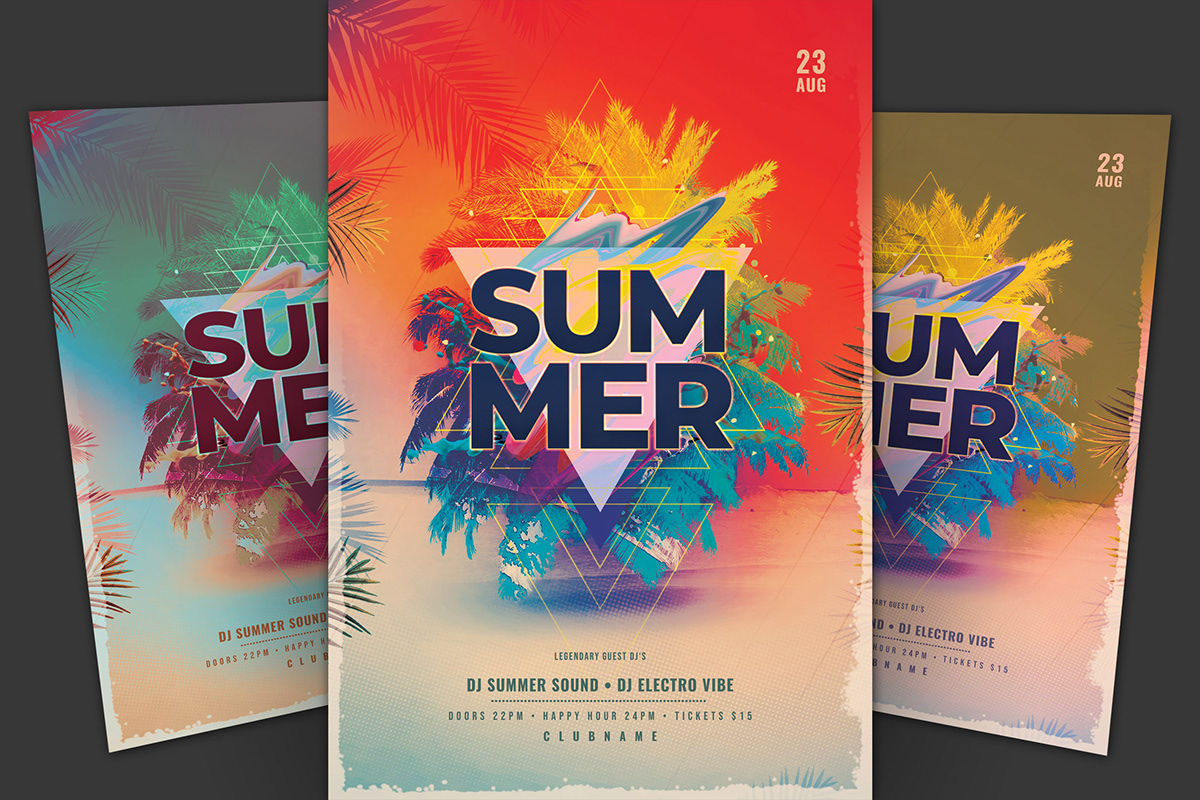 flyer poster flyer template summer beach Poster Design flyer templates photoshop palms abstract