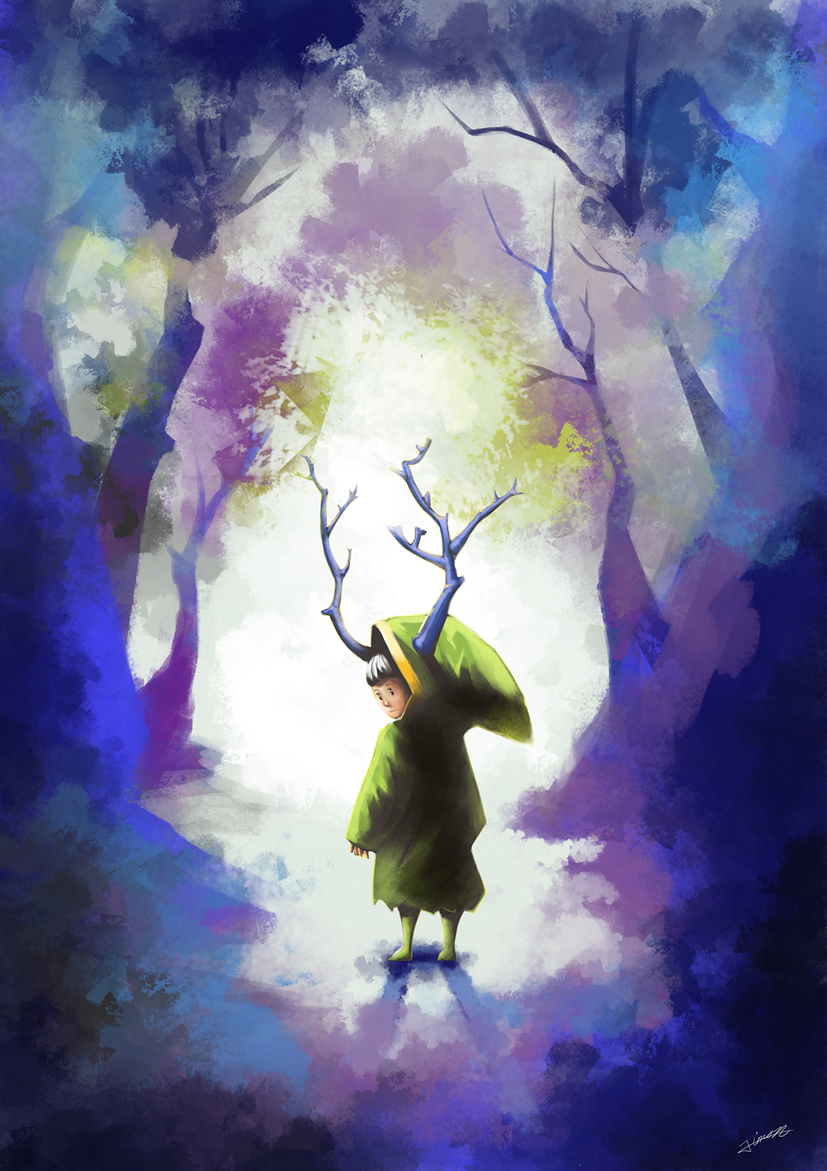 deer children's book boy forest antlers fairytale story lights brushes