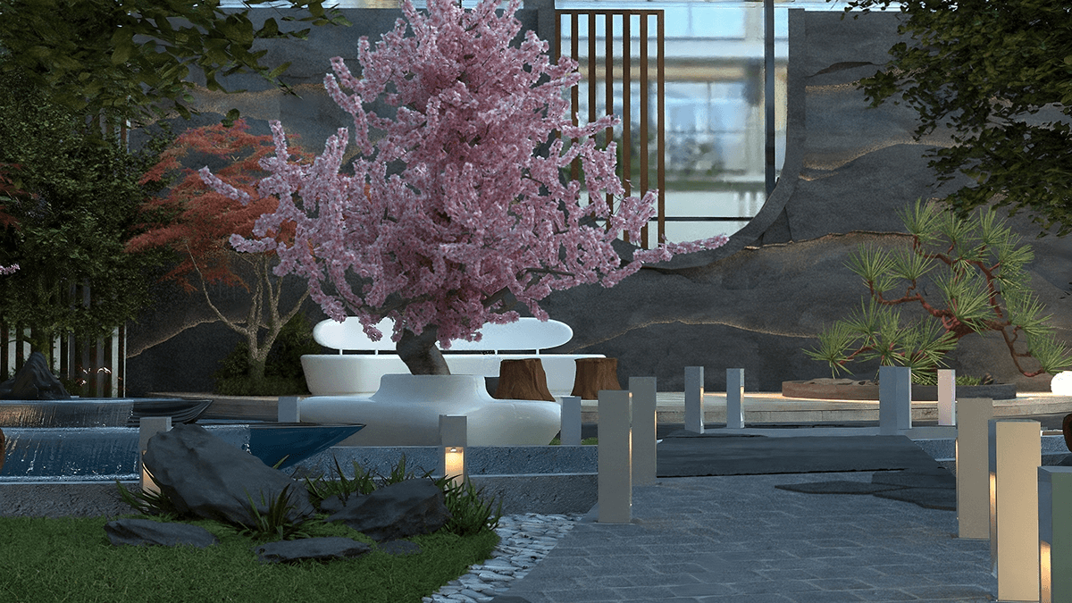 garden design 3D 3ds max vray interior design  architecture japanese japanese style Landscape Japanese landscape