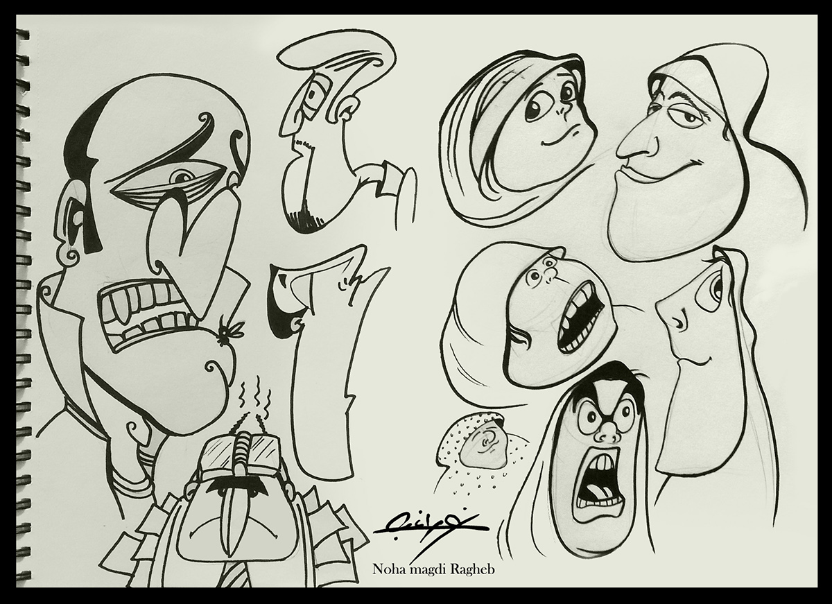 100 Faces inked sketch markers face expressions sketching