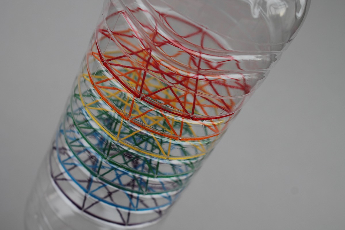 sculpture bottle thread hyperboloid Embroidery string Pet abstract mathematics recycling