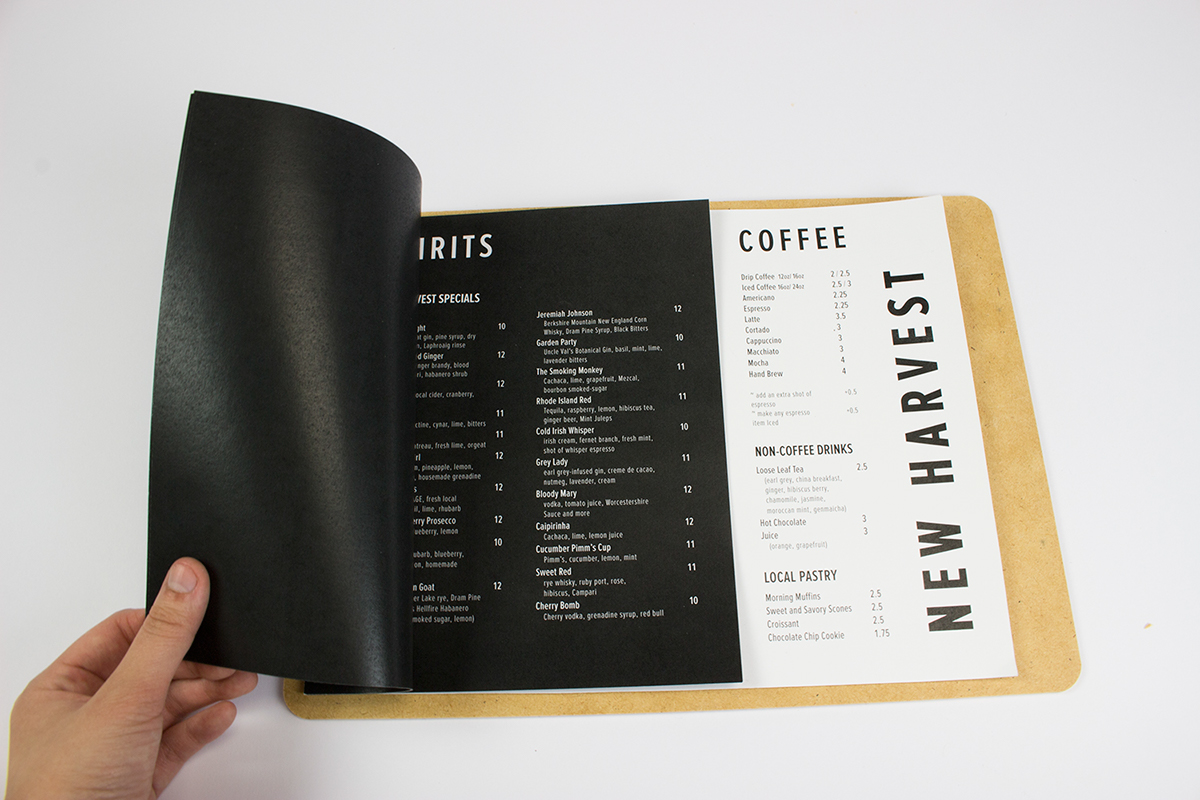 menu design Coffee Spirits New Harvest cafe