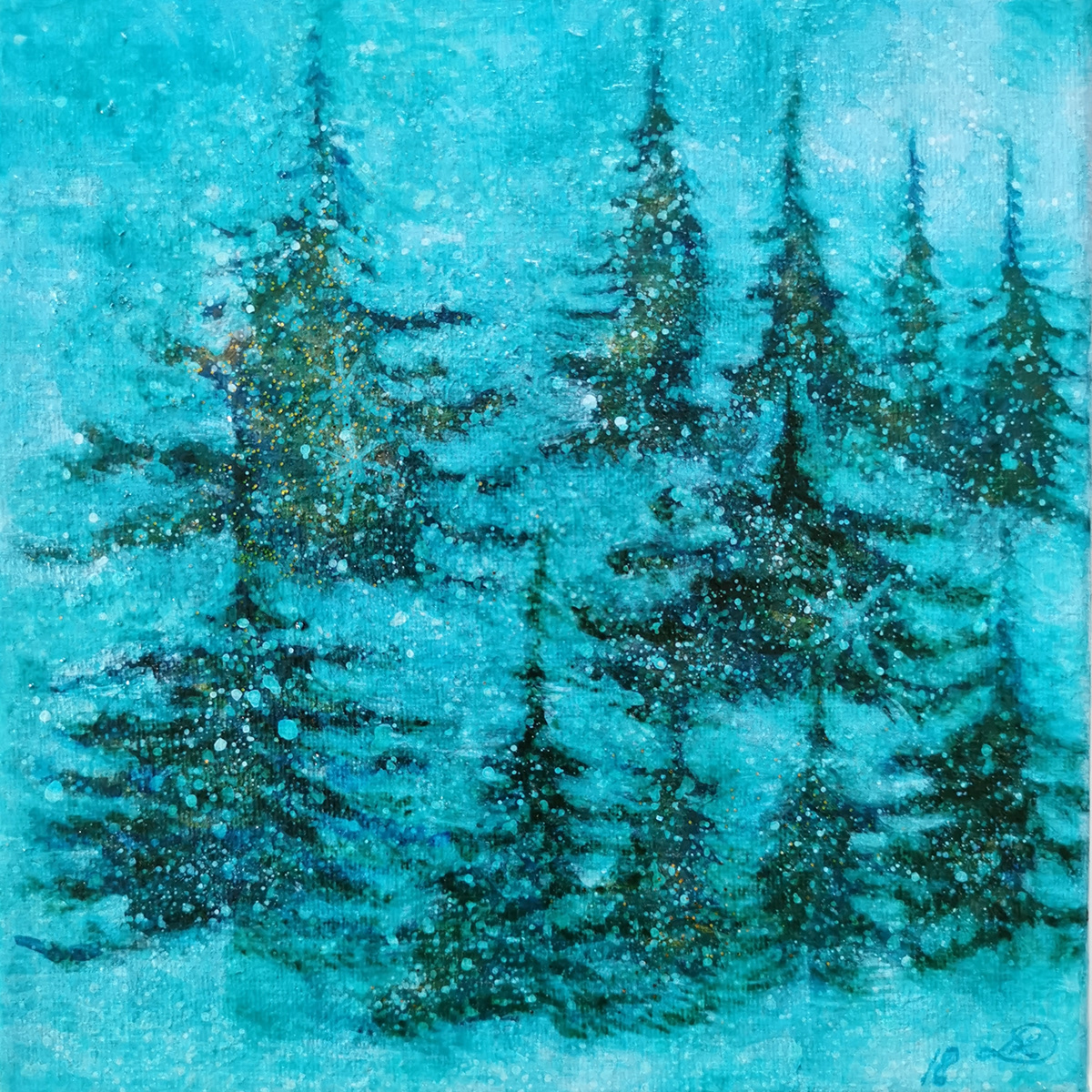 spruce winter snow christmastree painting   abstract acrylic Christmas Tree  forest