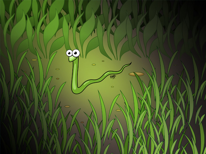 Cartoon Art of a Cute, Funny Snake by Ellie.