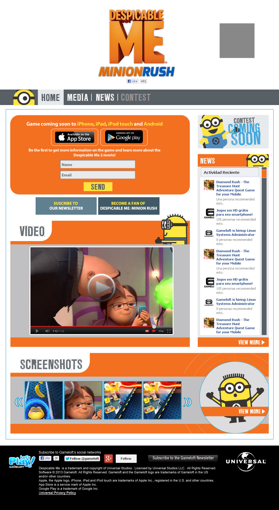 minion rush gameloft despicable me melisa anselmo Minisite minisitio Mi Villano Favorito gru minions