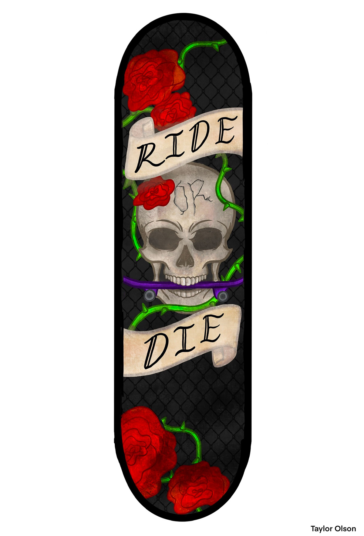 deck ILLUSTRATION  rose Skate deck skateboard skull