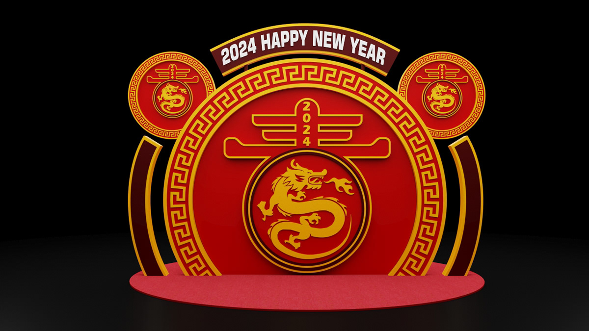 chinese new year Chinese New Year 2024 3ds max Render Event STAGE DESIGN Photobooth design 3d modeling