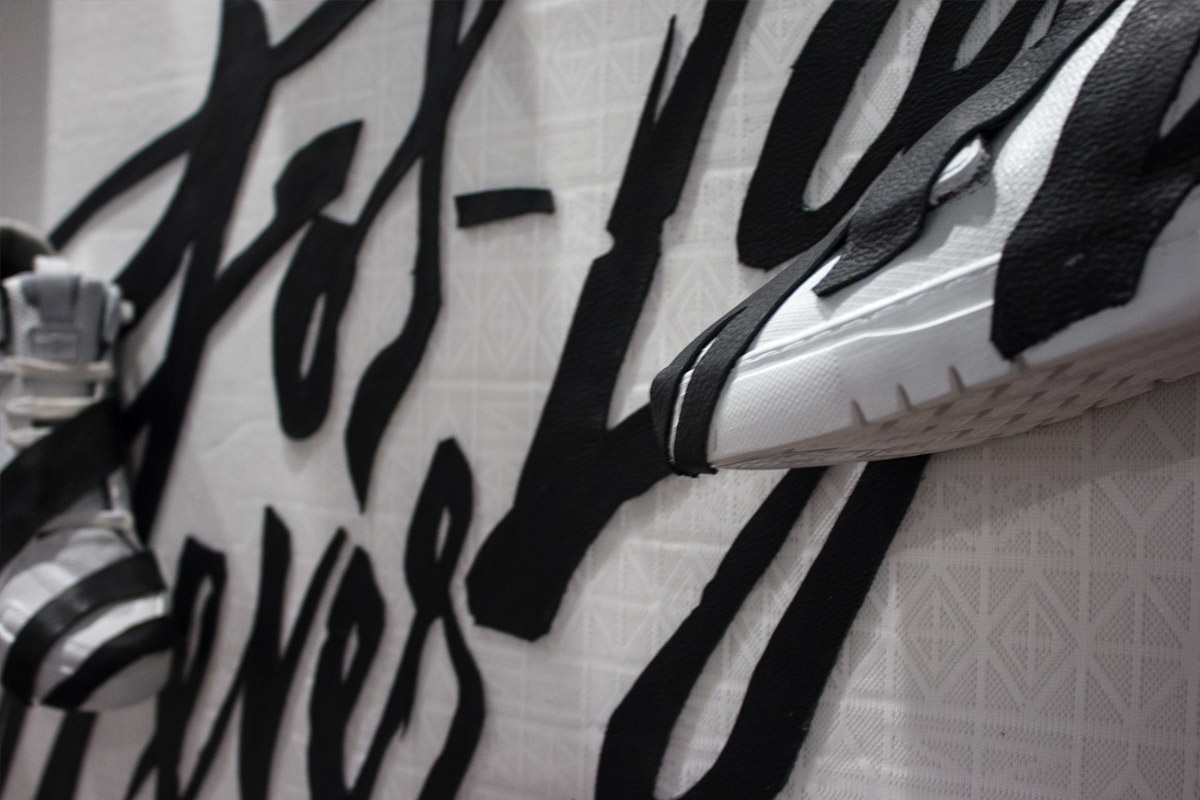 micah shoes installation physical textile text HAND LETTERING instagram takeover sneakers social media