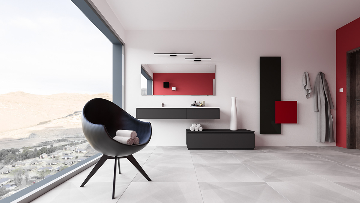Interior interior design  modern bathroom 3d Visualisation visualisation lemonade vision concept red