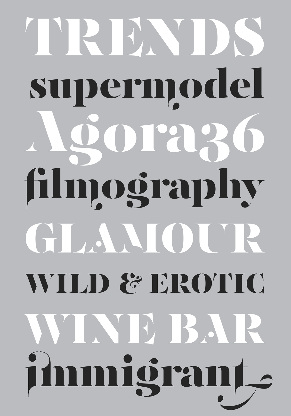 fashion design graphic specimen PF Regal Stencil parachute fonts type design font Typeface serif trends magazines