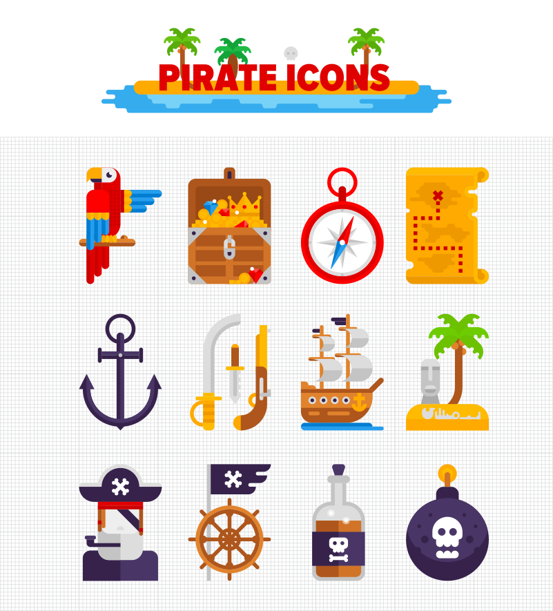 illustrations icons vector flat pirates cartoon characters