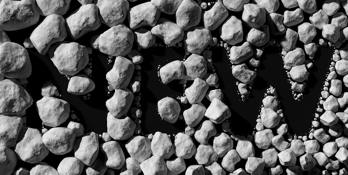 3D vray stone Futura black White type CGI