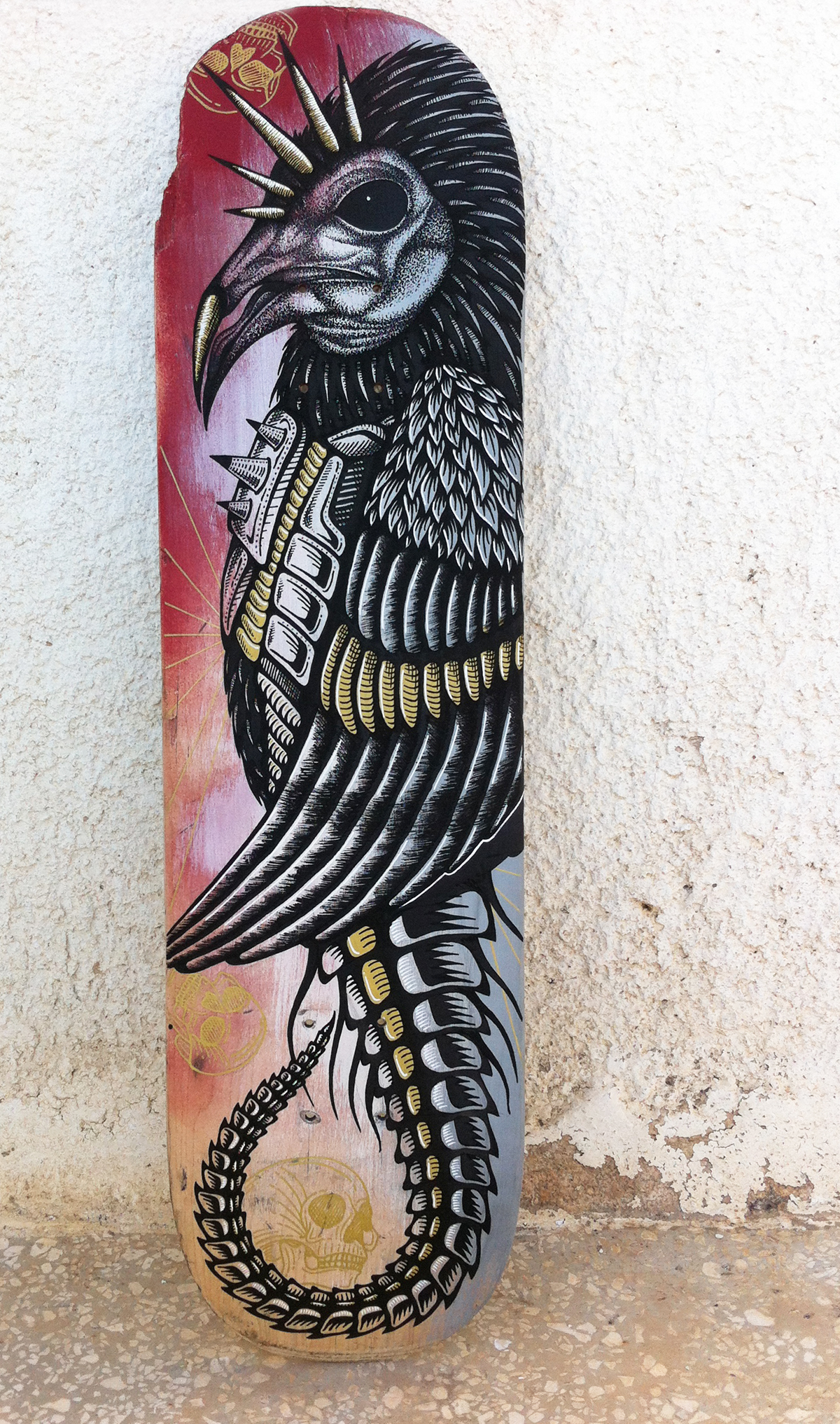 skateboard 7ply ILLUSTRATION  Drawing  bird mutant darkness happiness ink Urban