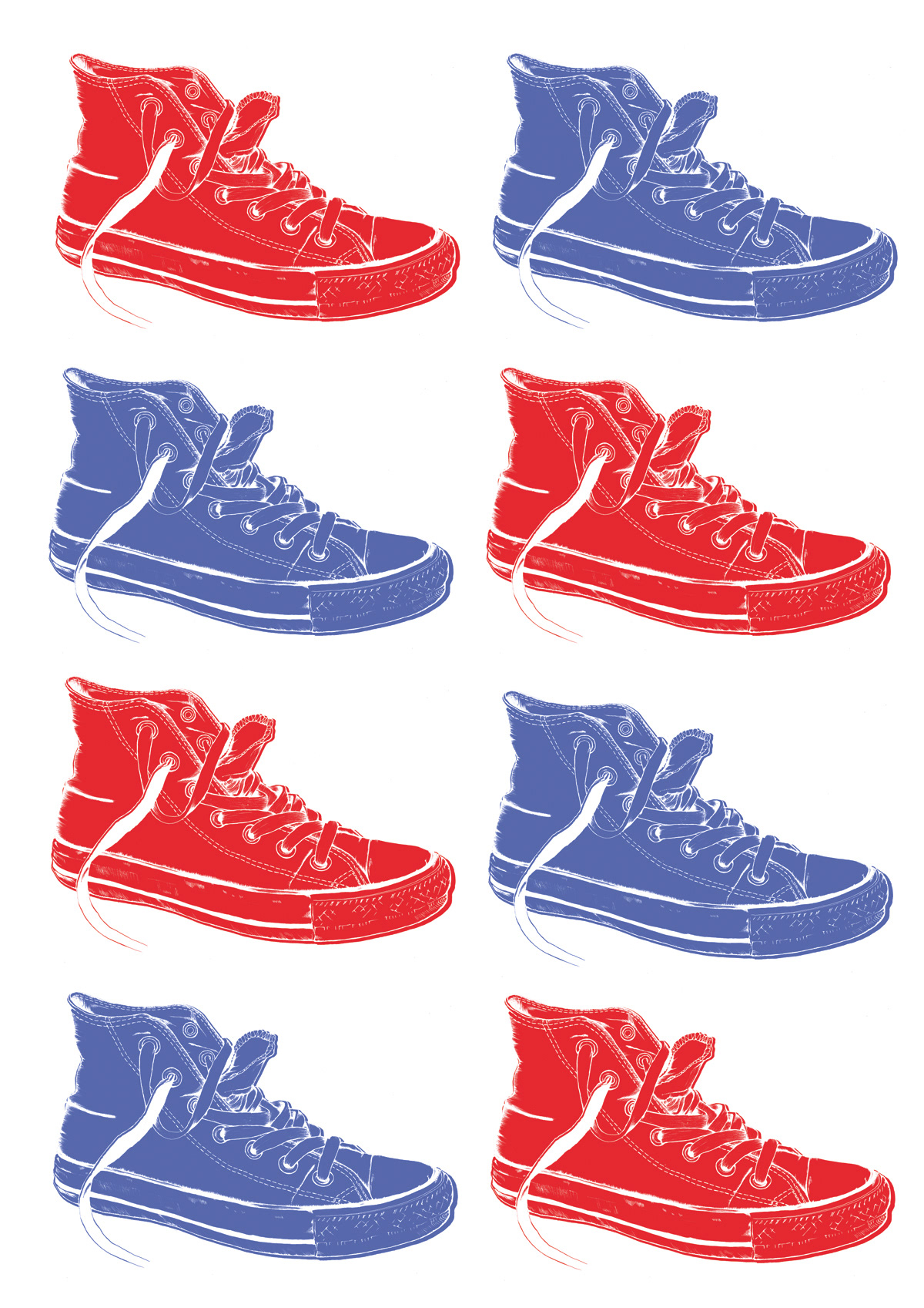 matilde digmann sneakers  drawing ball point pen blue and red girl with glasses