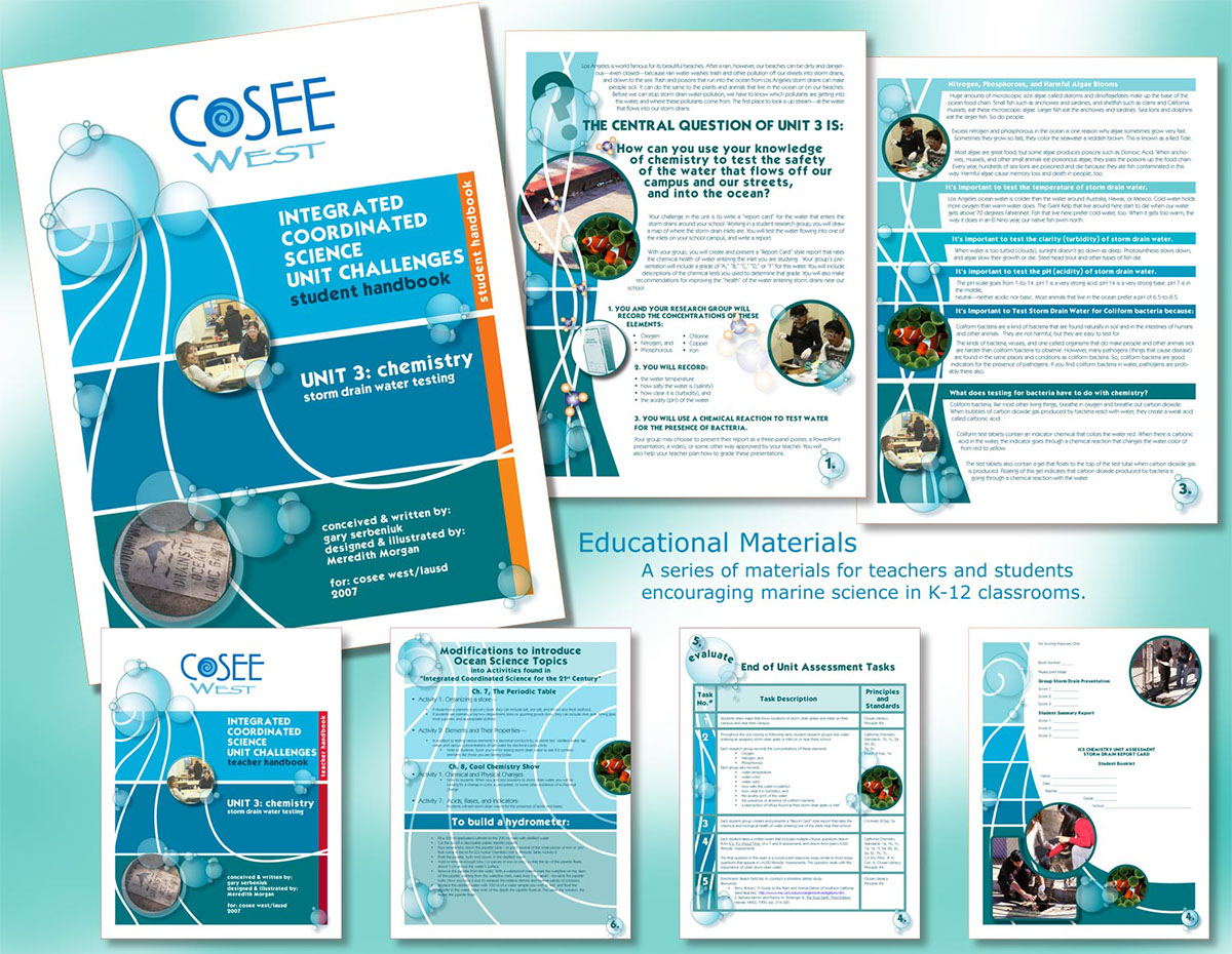 Education institutional teacher student Handbook Layout print pdf electronic distribution ocean education stormdrain water testing classroom teaching engaging