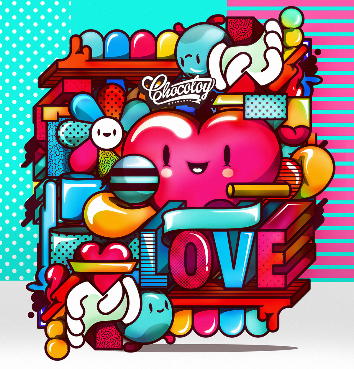 Love peace vector cute kawaii personajes colores formas amor venezuela TAlent best Illustraitor 3D