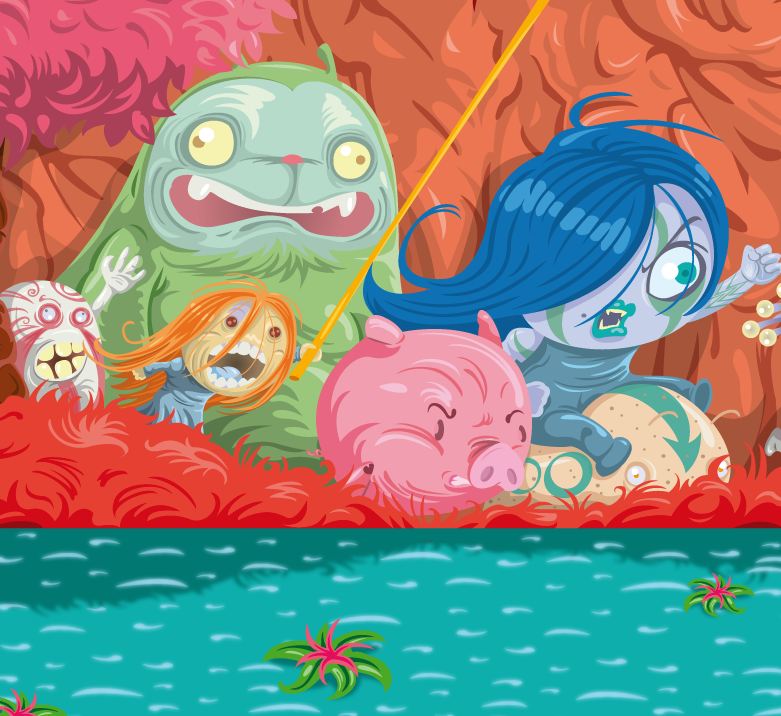 monsters colors spring pink bird girls characters troll dwarf Cyclop rabbit pig