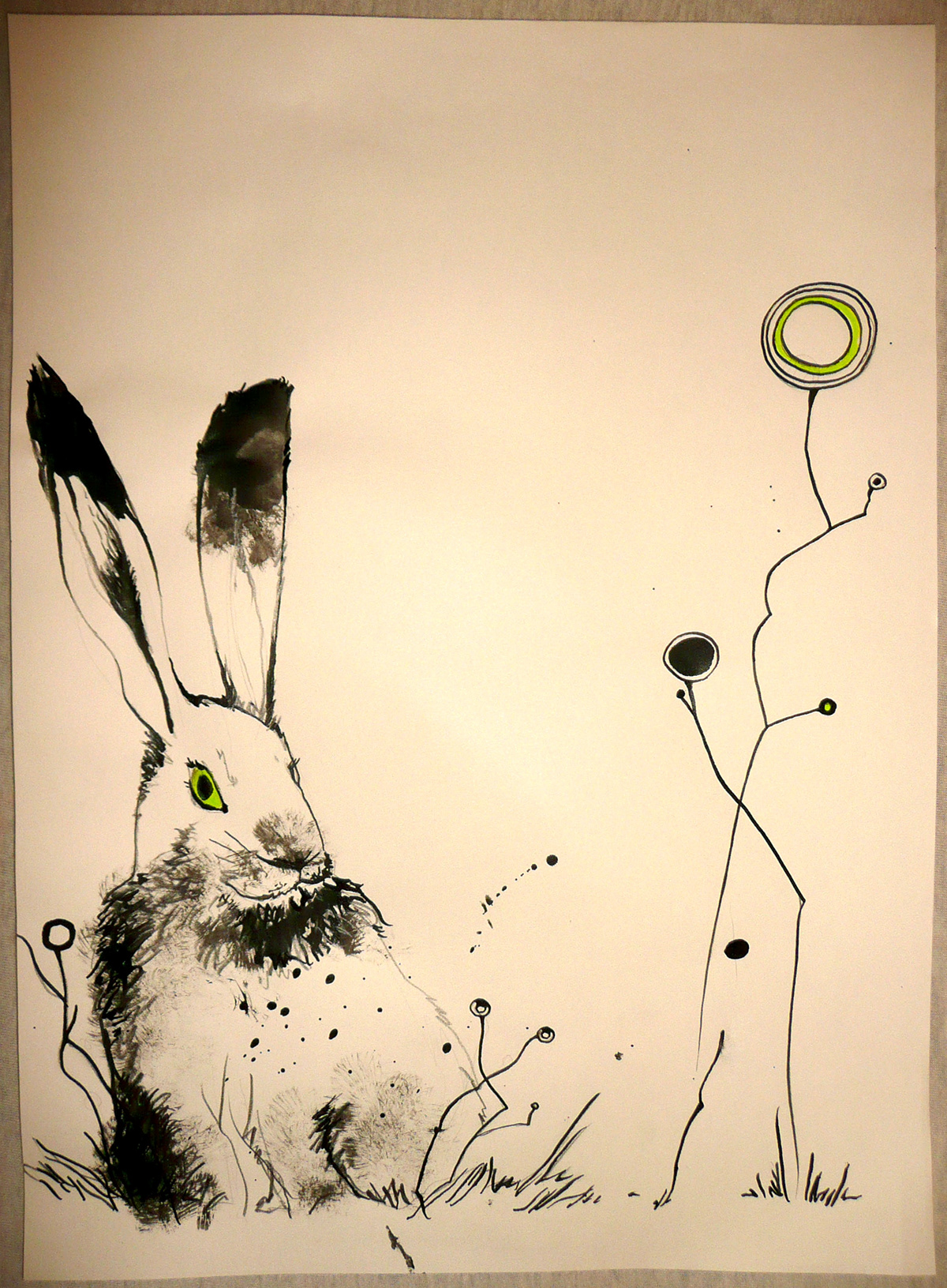 ink crayon pencil Black&white animals green Nature rabbit elk crow