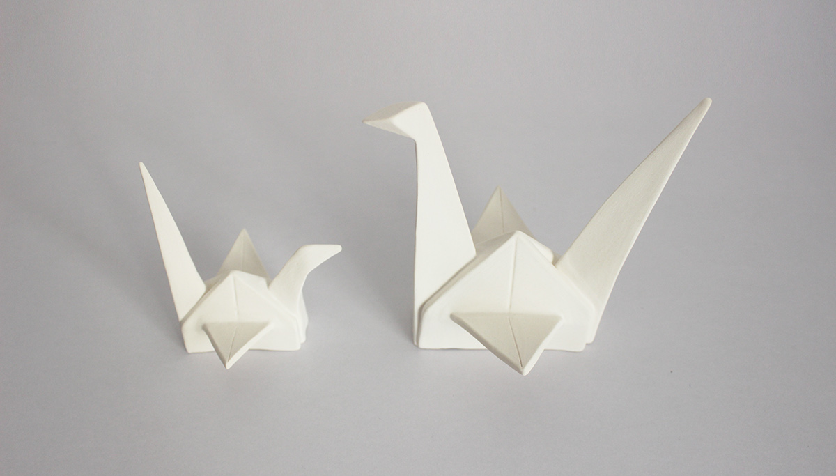 origami  porcelain White blue unglazed Pottery ceramics  crane bird Fly decorative ceramic Flying trinket toy