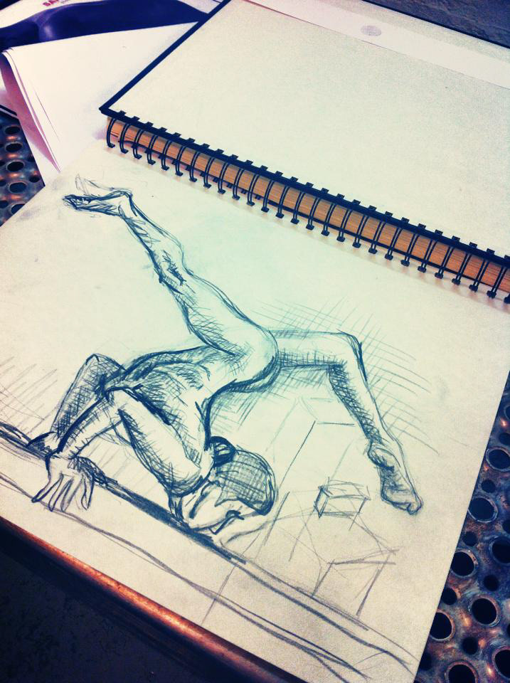portrait gymnastic carbon pencil paper sketch sketching sketchbook black colour color