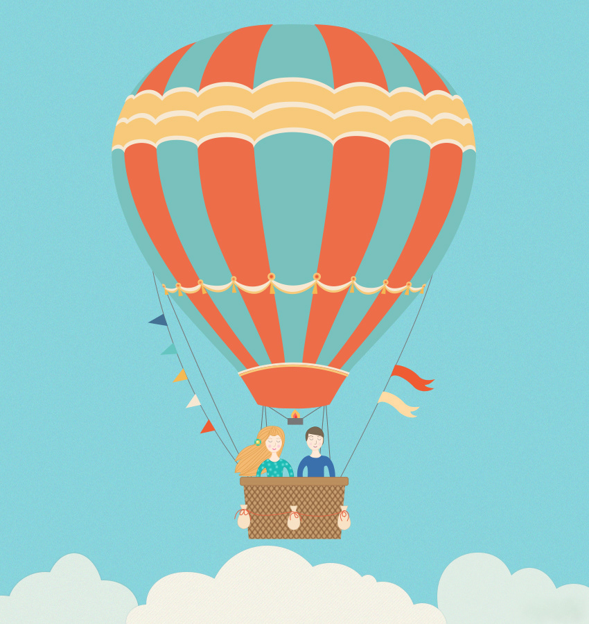site Fly balloon coloured SKY couple smile Vector Illustration vector