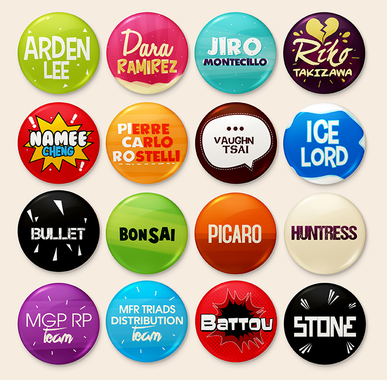 art design badge buttons pins lettering
